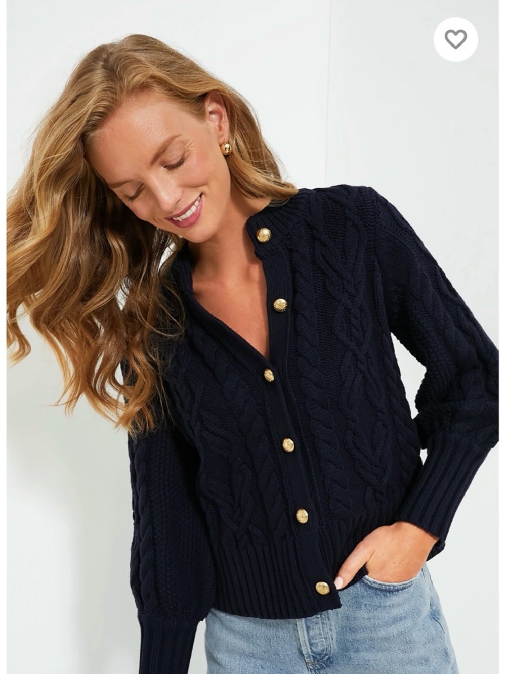Navy Cable-Knit Button-Up Sweater - Picture 2 of 7